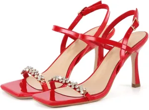 Women's Square Toe Ankle Strap Sandals - Slingback Cross-Strap 9.5cm Heel Open Toe