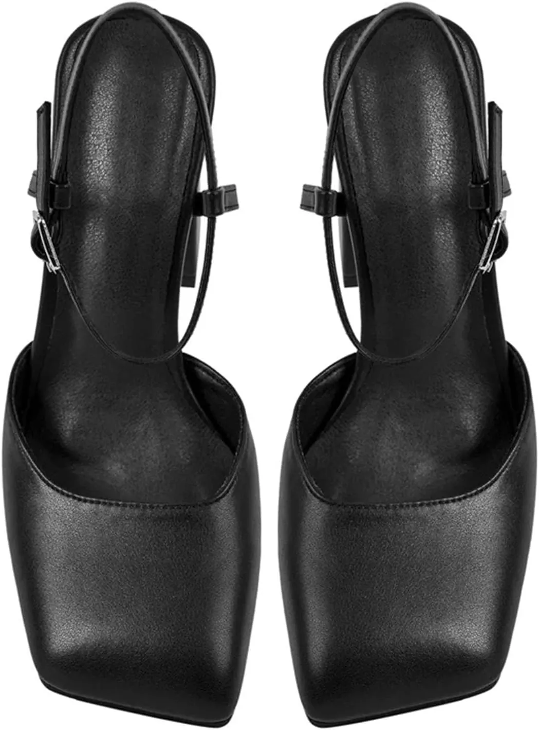 Women's Square Toe Pumps - Chunky Square Heel Ankle Strap Dress Shoes