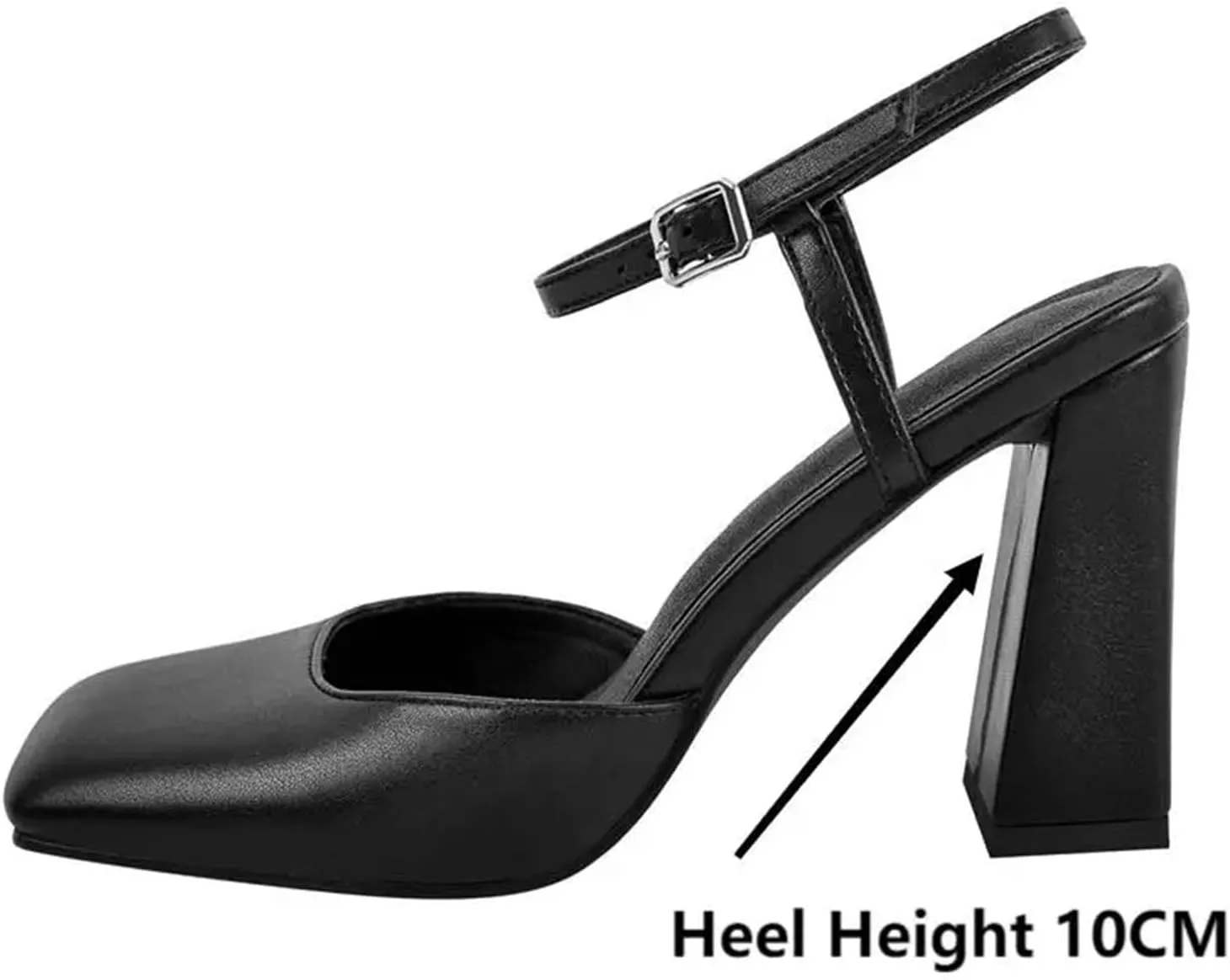 Women's Square Toe Pumps - Chunky Square Heel Ankle Strap Dress Shoes