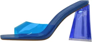Women's Square Toe PVC Slip On Sandals - Clear High Heels Transparent Summer Casual Party