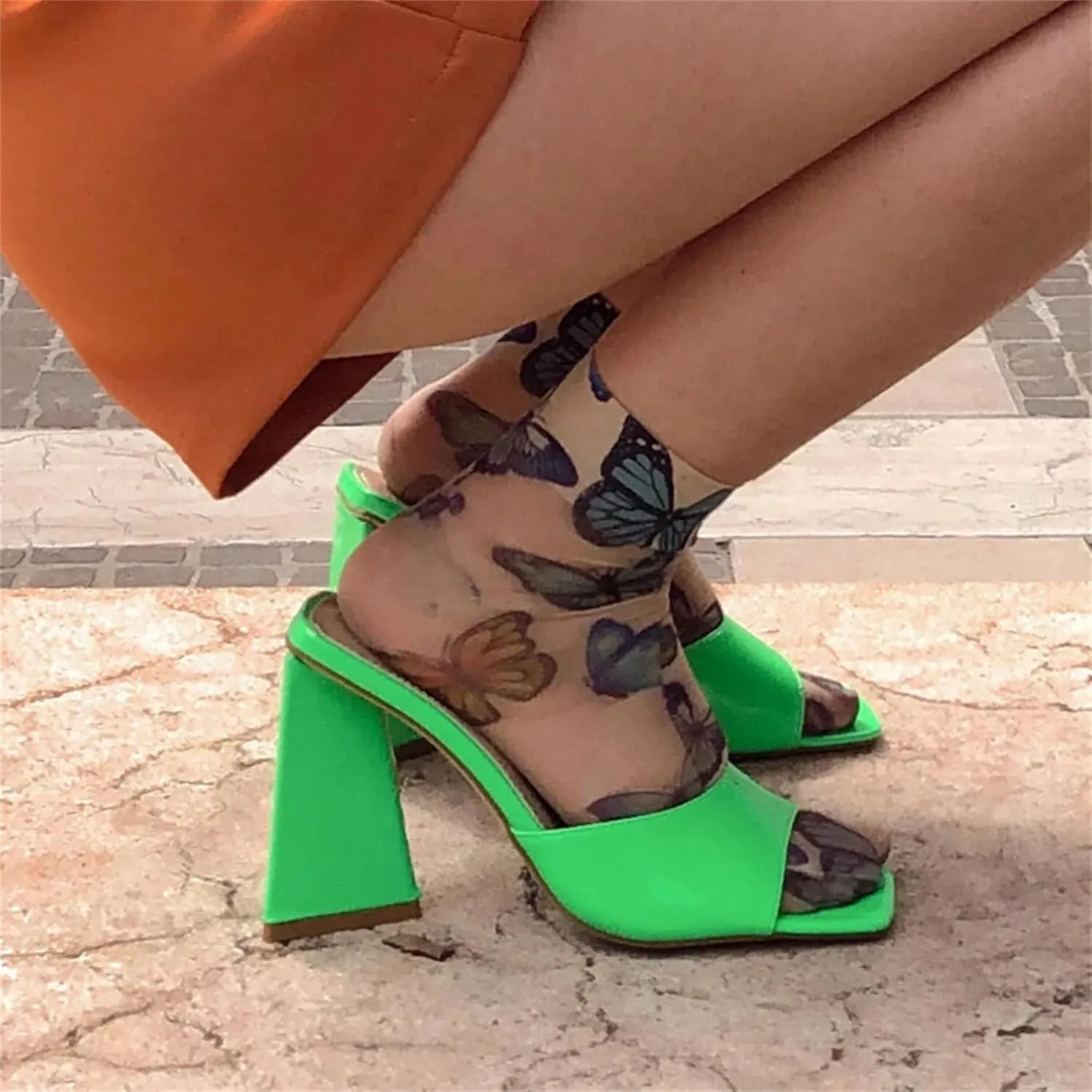 Women's Square Toe PVC Slip On Sandals - Clear High Heels Transparent Summer Casual Party