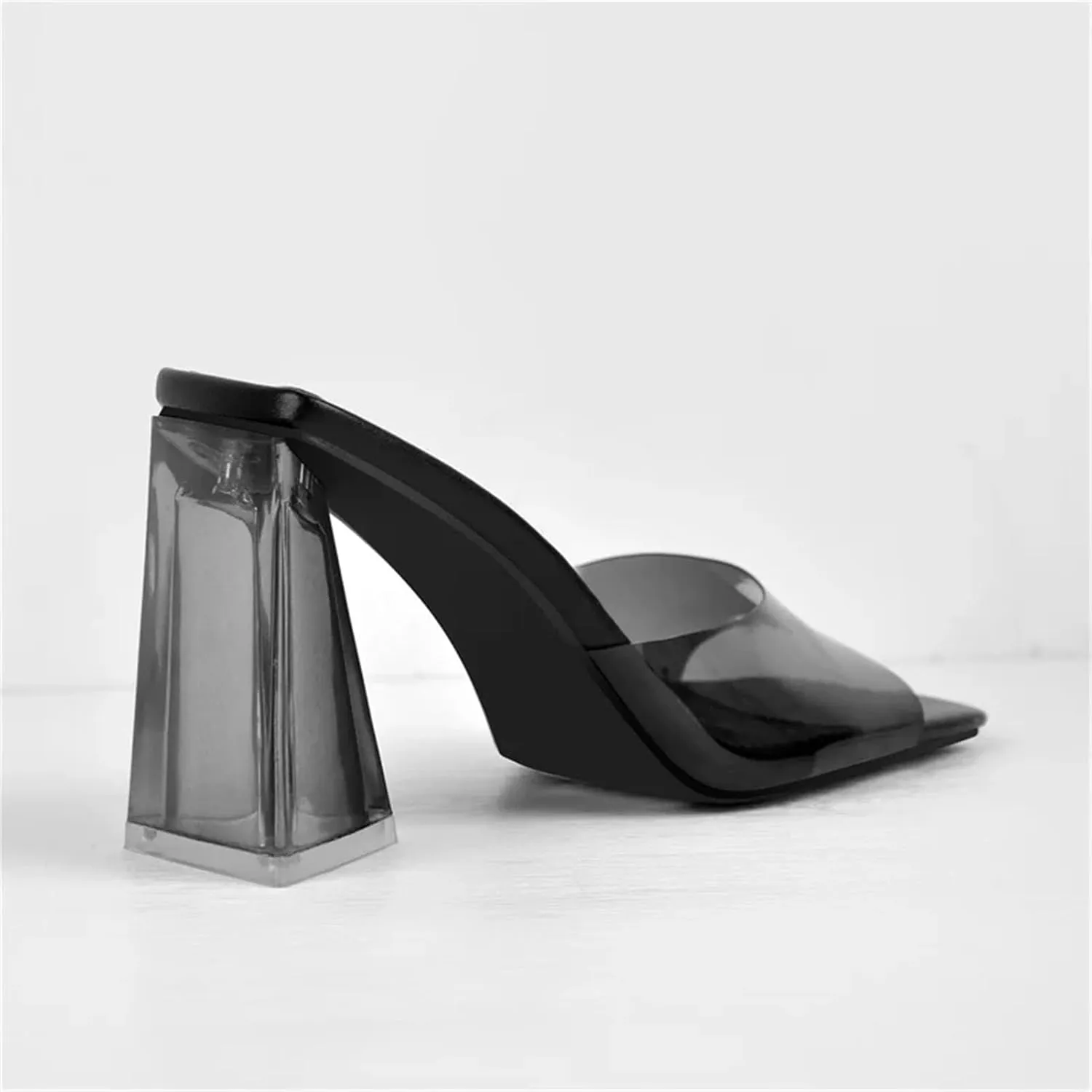 Women's Square Toe PVC Slip On Sandals - Clear High Heels Transparent Summer Casual Party