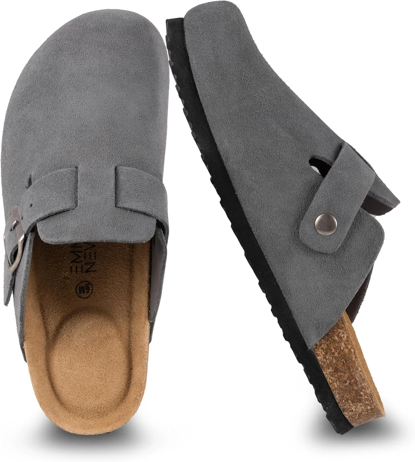 Women's Suede Clogs Slip-On Buckle Slides Leather Mules Cork Footbed Sandals Potato Shoes with Arch Support