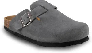 Women's Suede Clogs Slip-On Buckle Slides Leather Mules Cork Footbed Sandals Potato Shoes with Arch Support