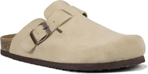 Women's Suede Clogs Slip-On Buckle Slides Leather Mules Cork Footbed Sandals Potato Shoes with Arch Support