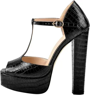Women's T-Tied Block Heels - 15-16cm Peep-Toe Platforms