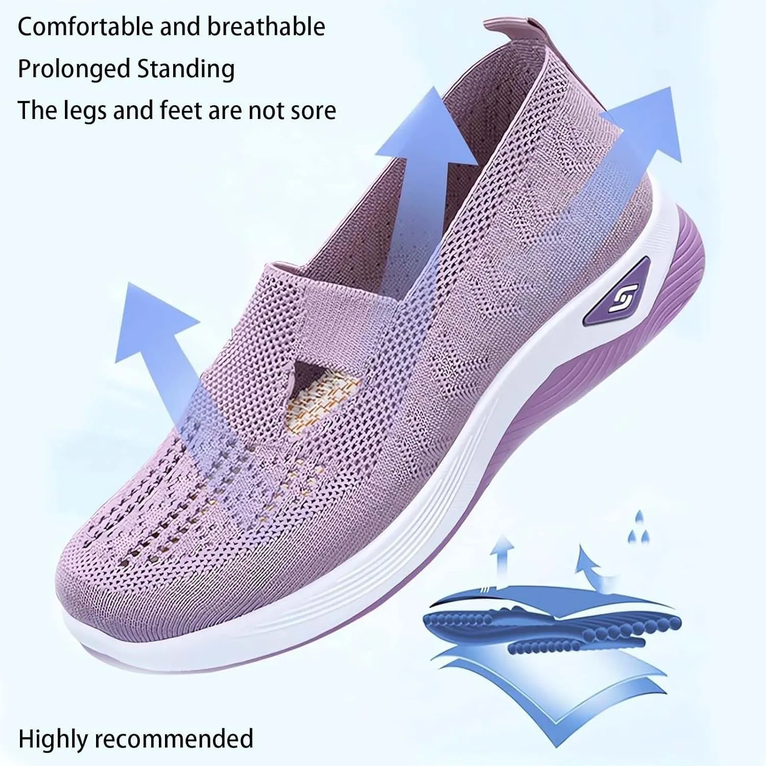 Women's Woven Orthopedic Breathable Soft Shoes Arch Support, Anti-Skid Sports Shoes