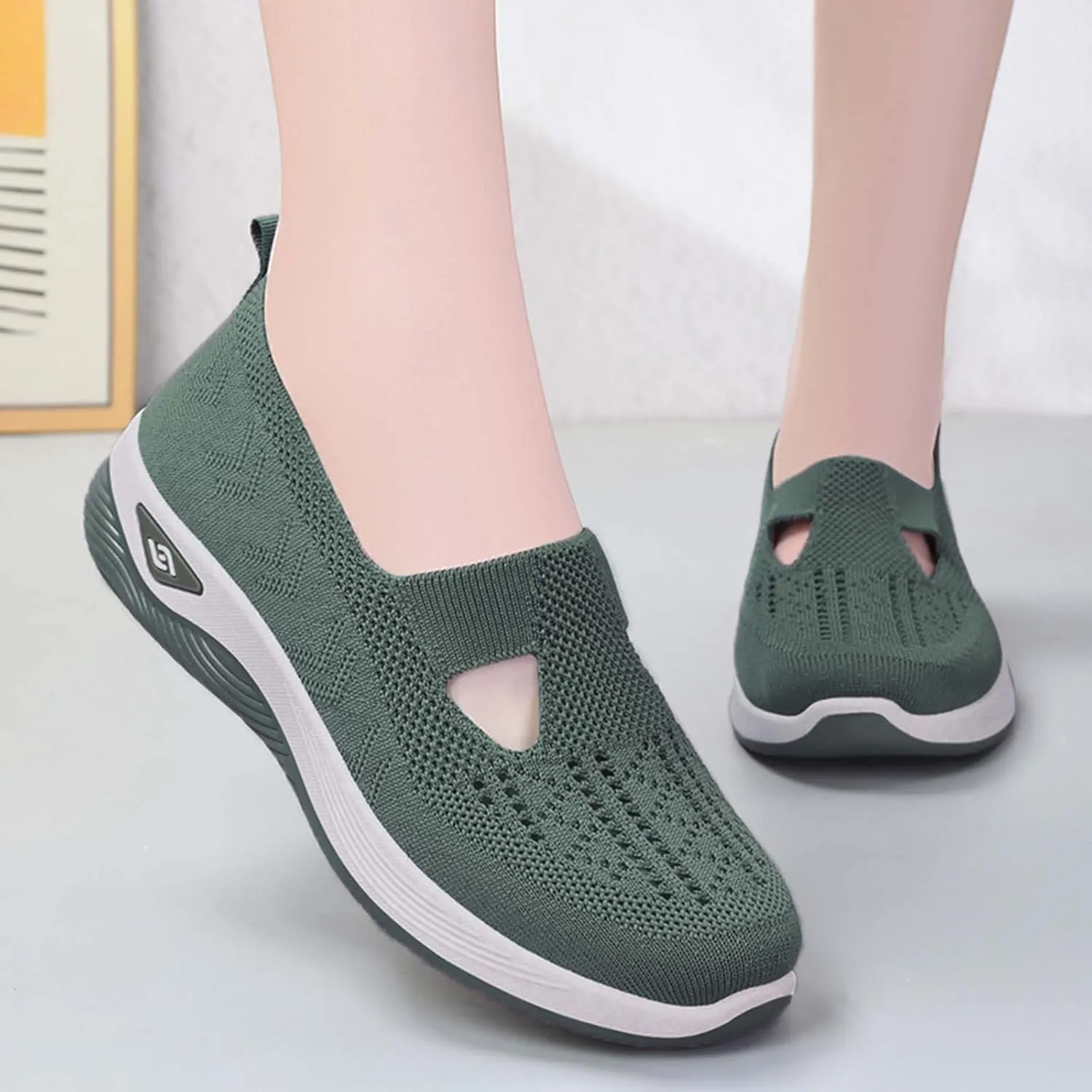 Women's Woven Orthopedic Breathable Soft Shoes Arch Support, Anti-Skid Sports Shoes