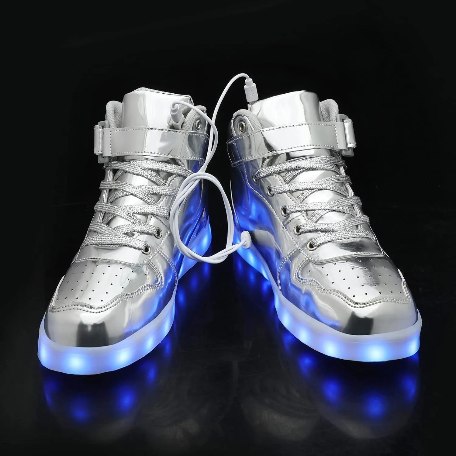 Wooowyet Kids LED Sneakers for Boys Hook&Loop Low Light Up Shoes LED Girls USB Recharging