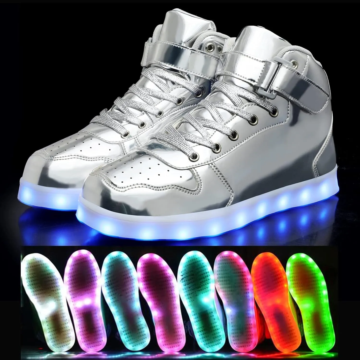 Wooowyet Kids LED Sneakers for Boys Hook&Loop Low Light Up Shoes LED Girls USB Recharging