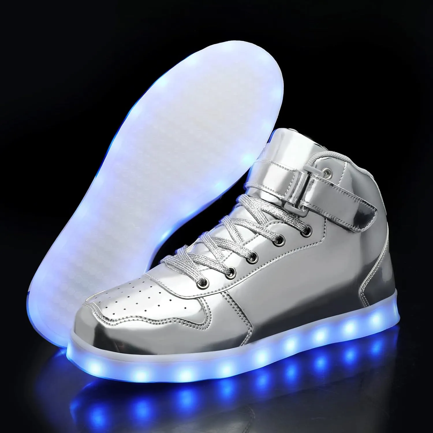Wooowyet Kids LED Sneakers for Boys Hook&Loop Low Light Up Shoes LED Girls USB Recharging