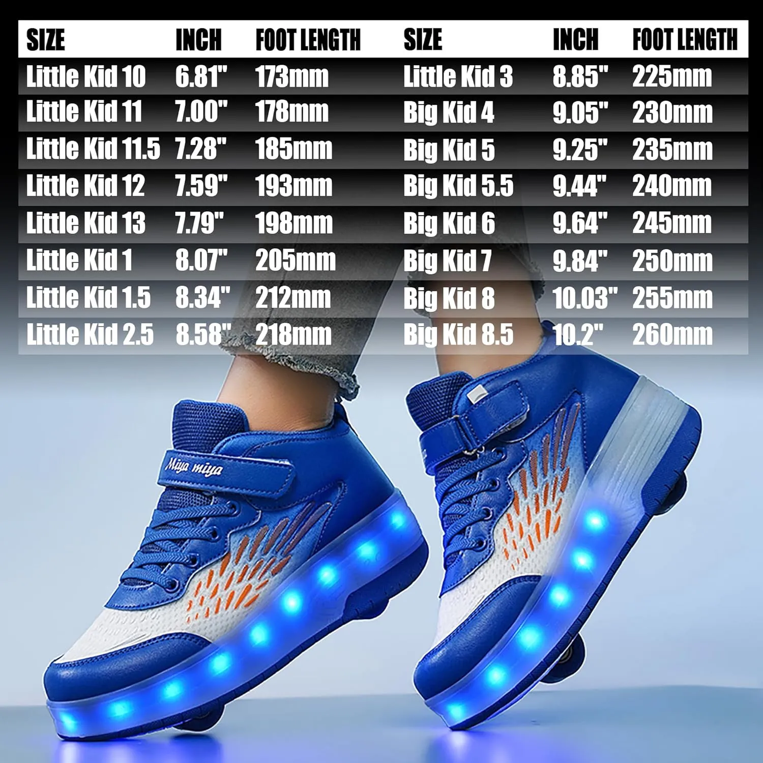 Wooowyet LED Roller Skate Shoes for Kids Boys Girls Light Up Fashion Sneakers Wheels Wheeled USB Rechargeable Hook&Loop