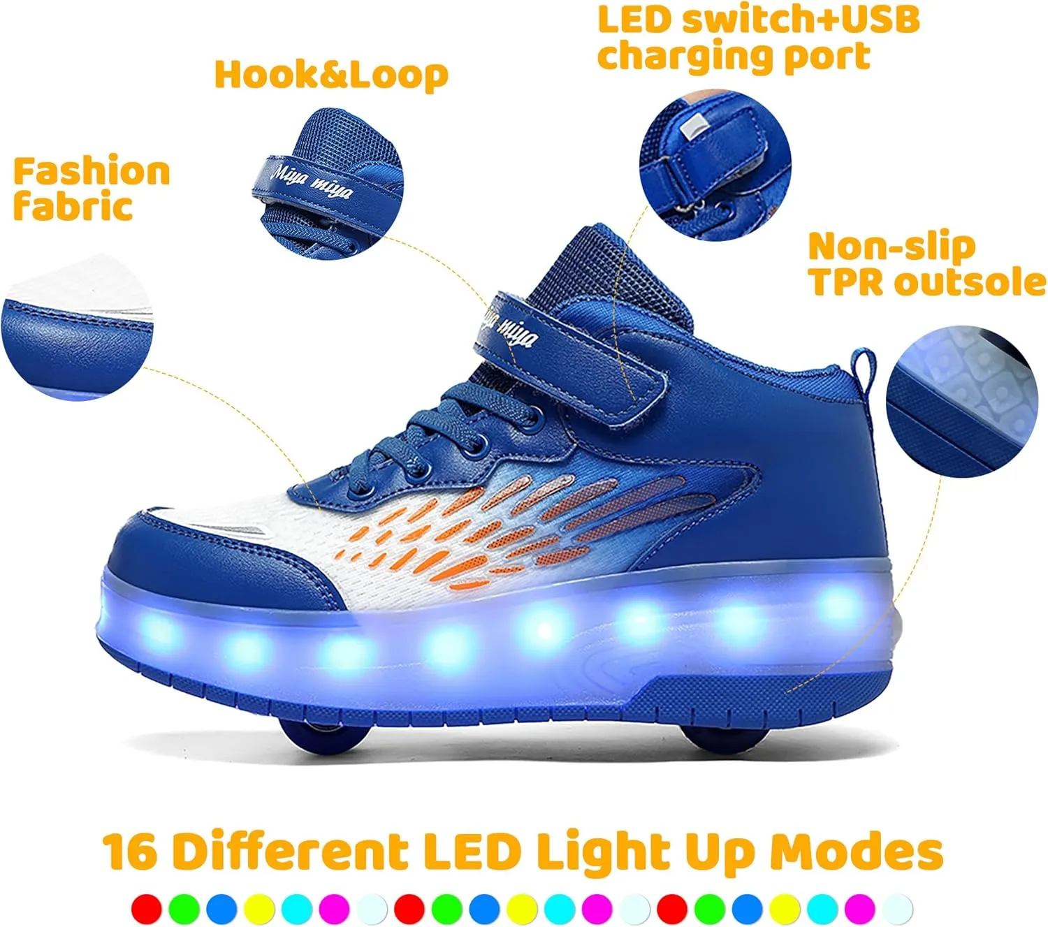 Wooowyet LED Roller Skate Shoes for Kids Boys Girls Light Up Fashion Sneakers Wheels Wheeled USB Rechargeable Hook&Loop