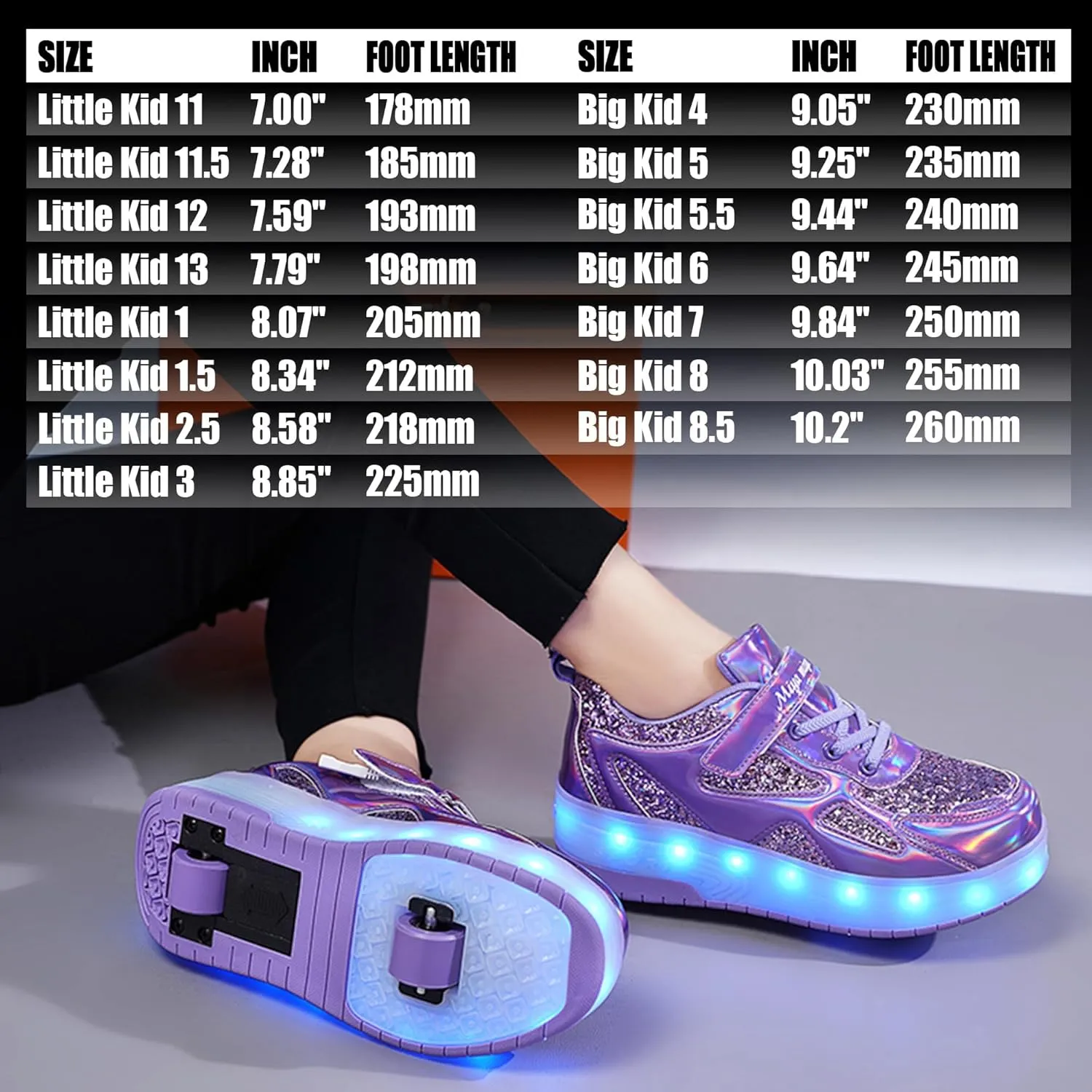 Wooowyet LED Roller Skate Shoes for Kids Boys Girls Light Up Fashion Sneakers Wheels Wheeled USB Rechargeable Hook&Loop