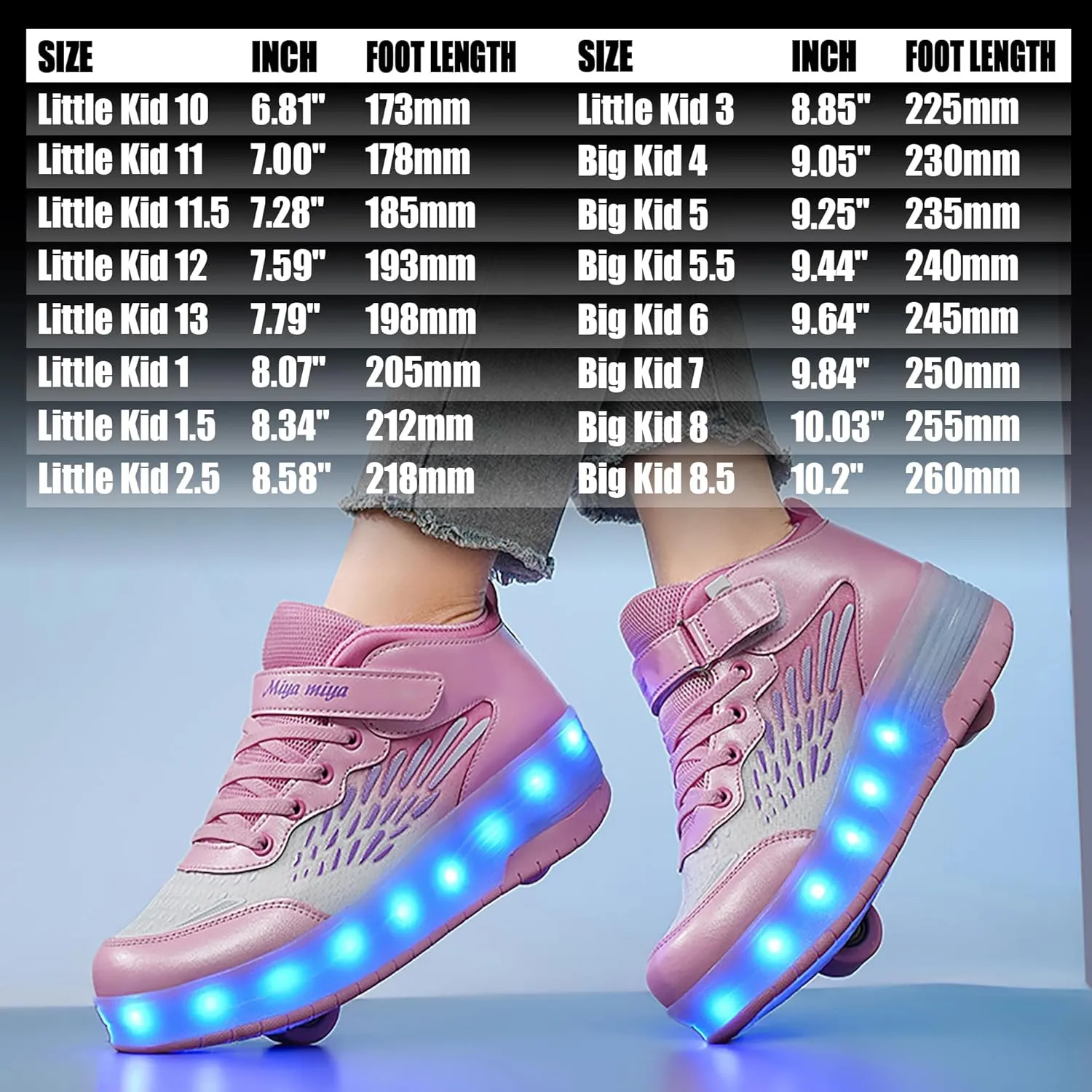 Wooowyet LED Roller Skate Shoes for Kids Boys Girls Light Up Fashion Sneakers Wheels Wheeled USB Rechargeable Hook&Loop