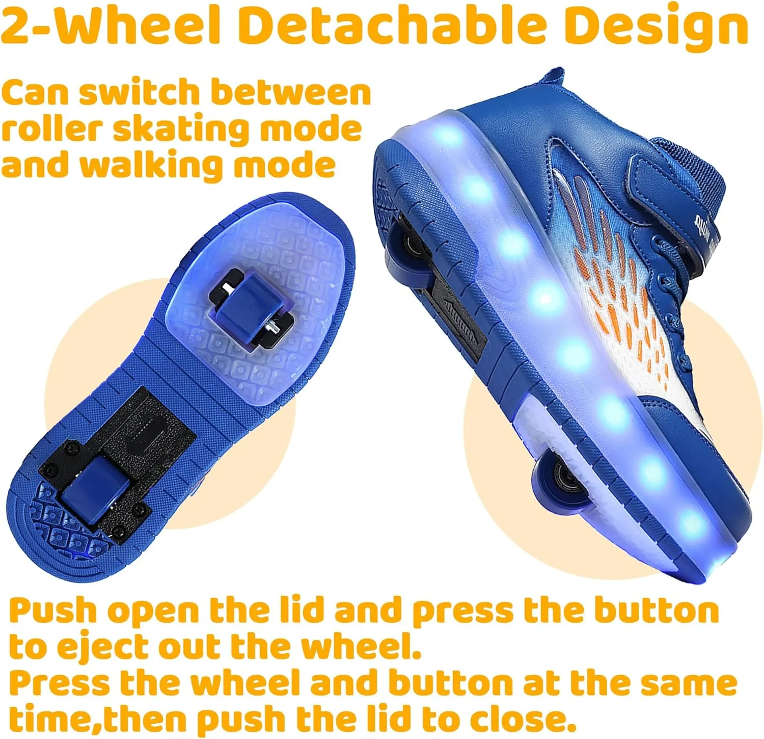 Wooowyet LED Roller Skate Shoes for Kids Boys Girls Light Up Fashion Sneakers Wheels Wheeled USB Rechargeable Hook&Loop