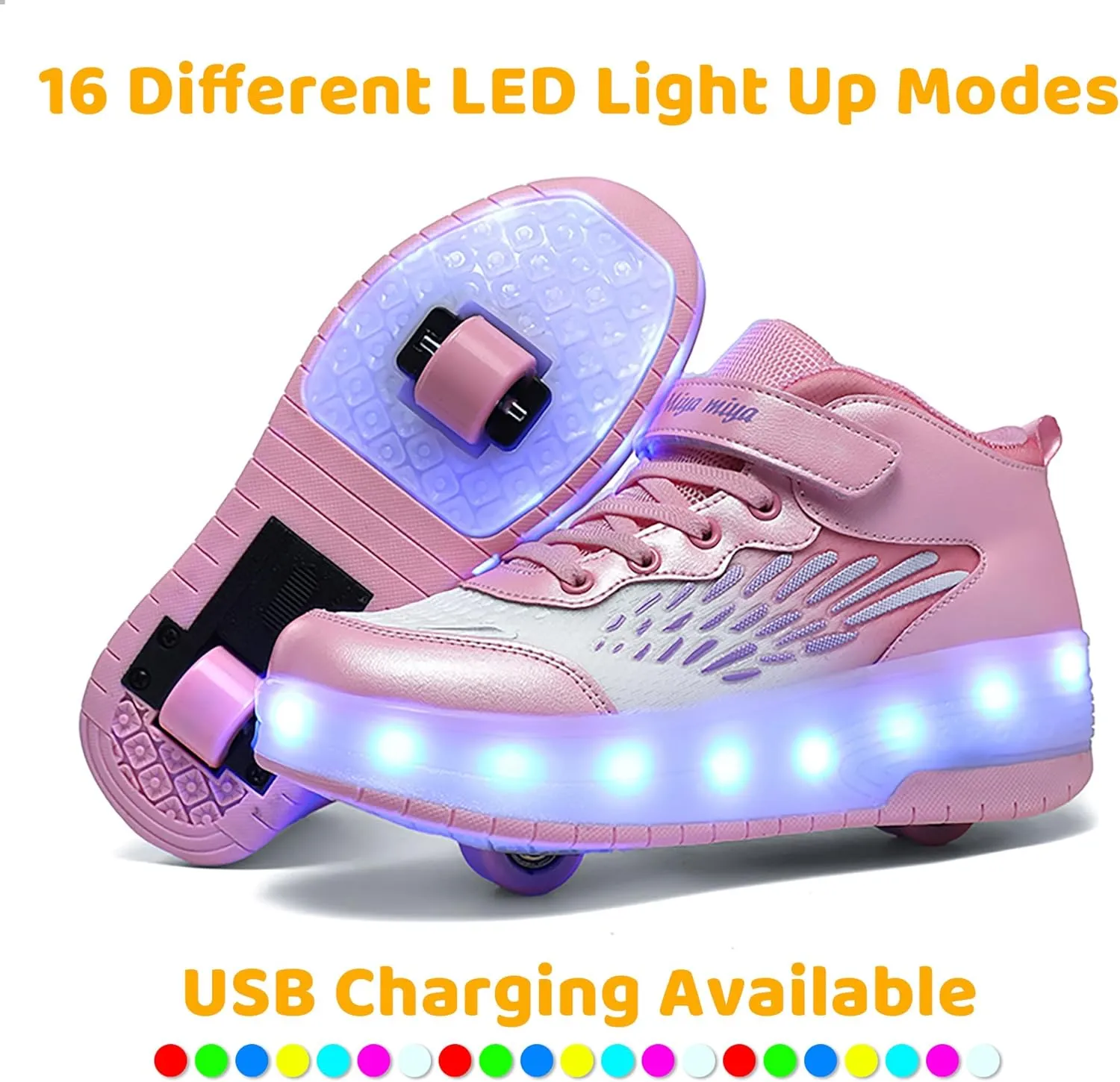 Wooowyet LED Roller Skate Shoes for Kids Boys Girls Light Up Fashion Sneakers Wheels Wheeled USB Rechargeable Hook&Loop