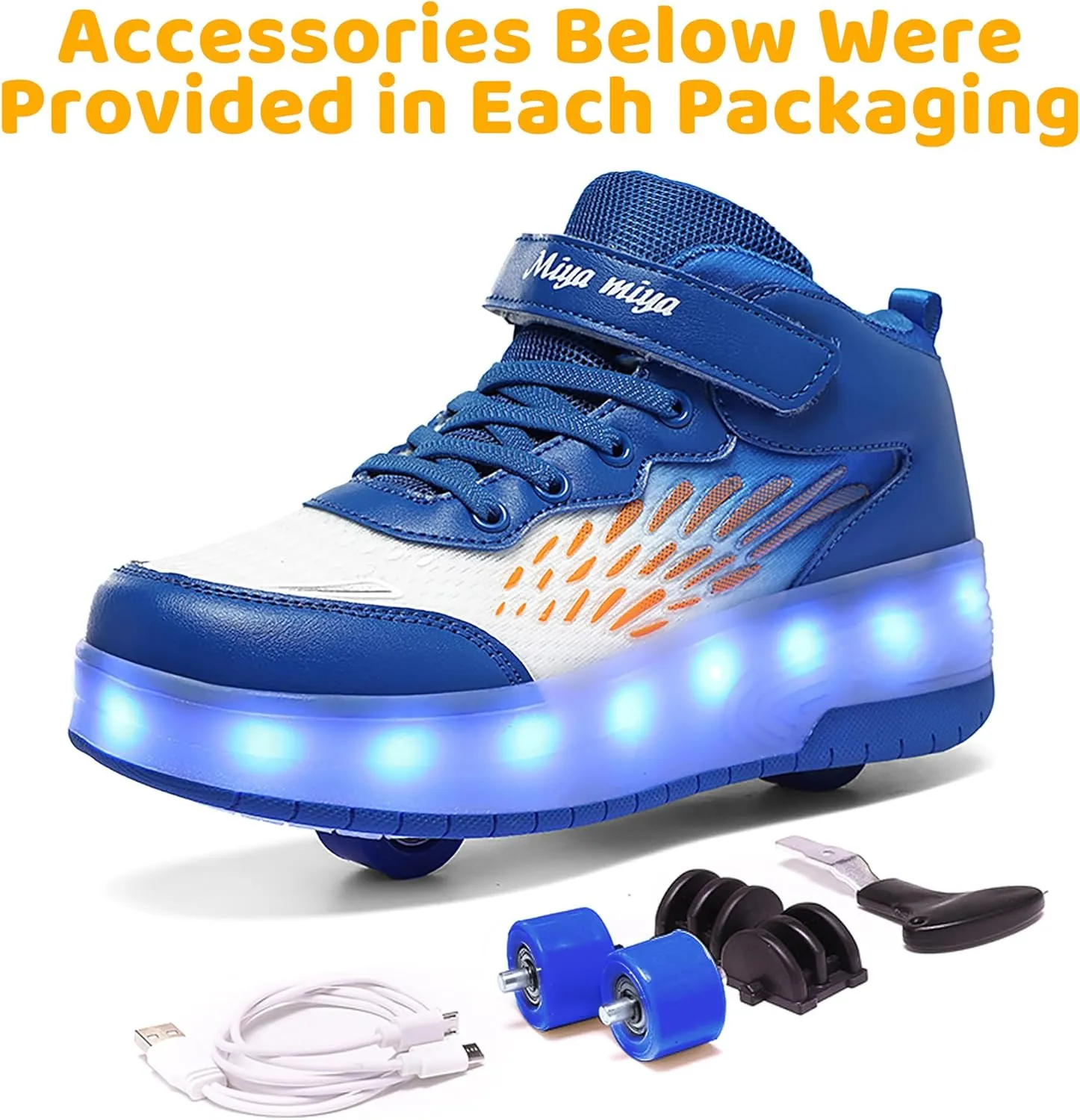 Wooowyet LED Roller Skate Shoes for Kids Boys Girls Light Up Fashion Sneakers Wheels Wheeled USB Rechargeable Hook&Loop