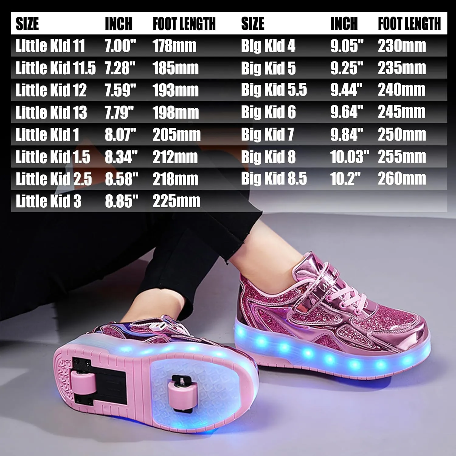 Wooowyet LED Roller Skate Shoes for Kids Boys Girls Light Up Fashion Sneakers Wheels Wheeled USB Rechargeable Hook&Loop
