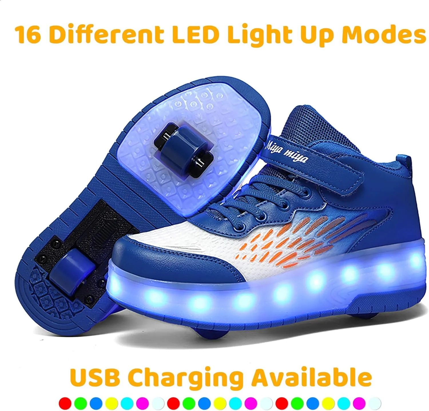Wooowyet LED Roller Skate Shoes for Kids Boys Girls Light Up Fashion Sneakers Wheels Wheeled USB Rechargeable Hook&Loop