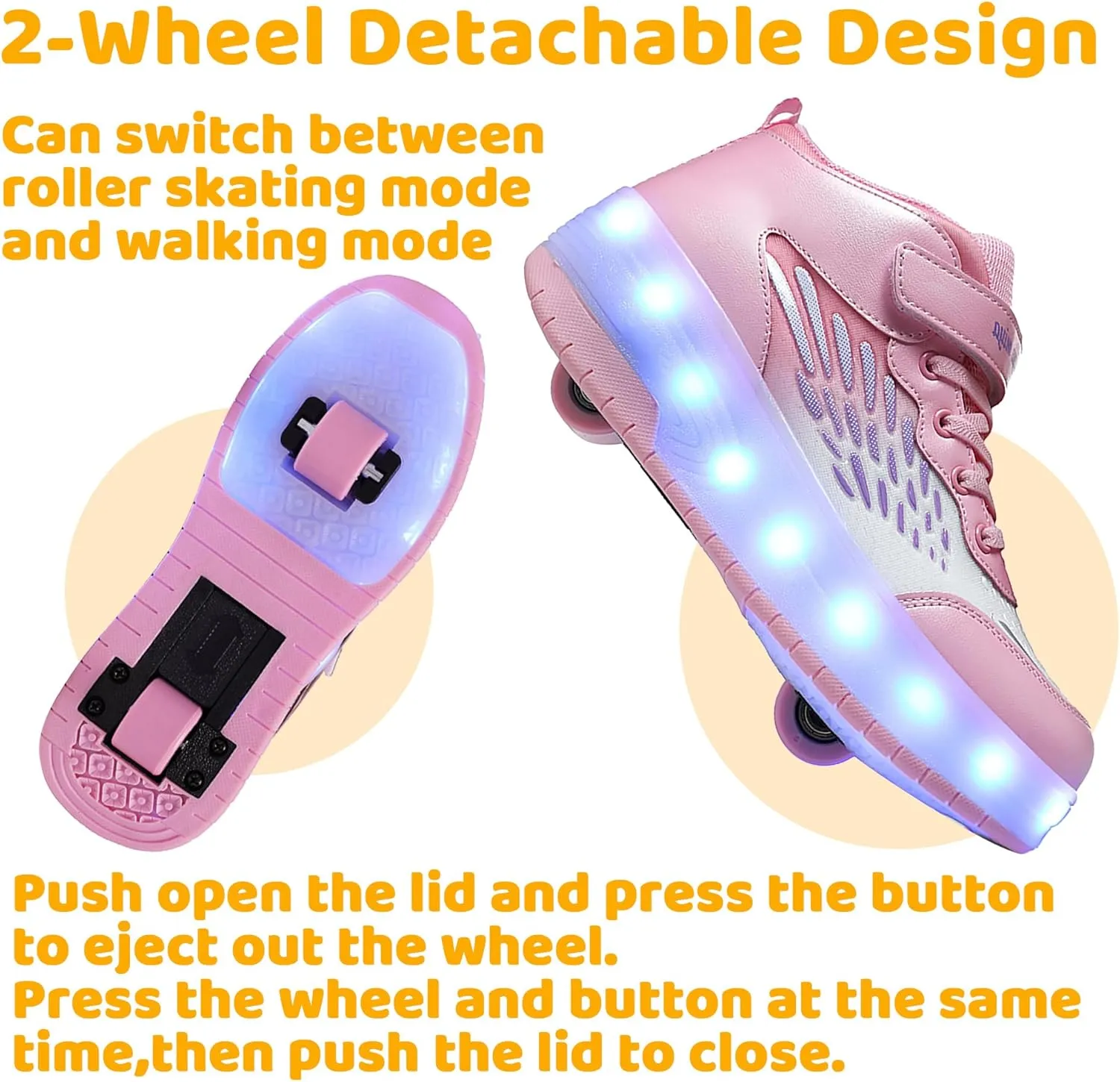 Wooowyet LED Roller Skate Shoes for Kids Boys Girls Light Up Fashion Sneakers Wheels Wheeled USB Rechargeable Hook&Loop