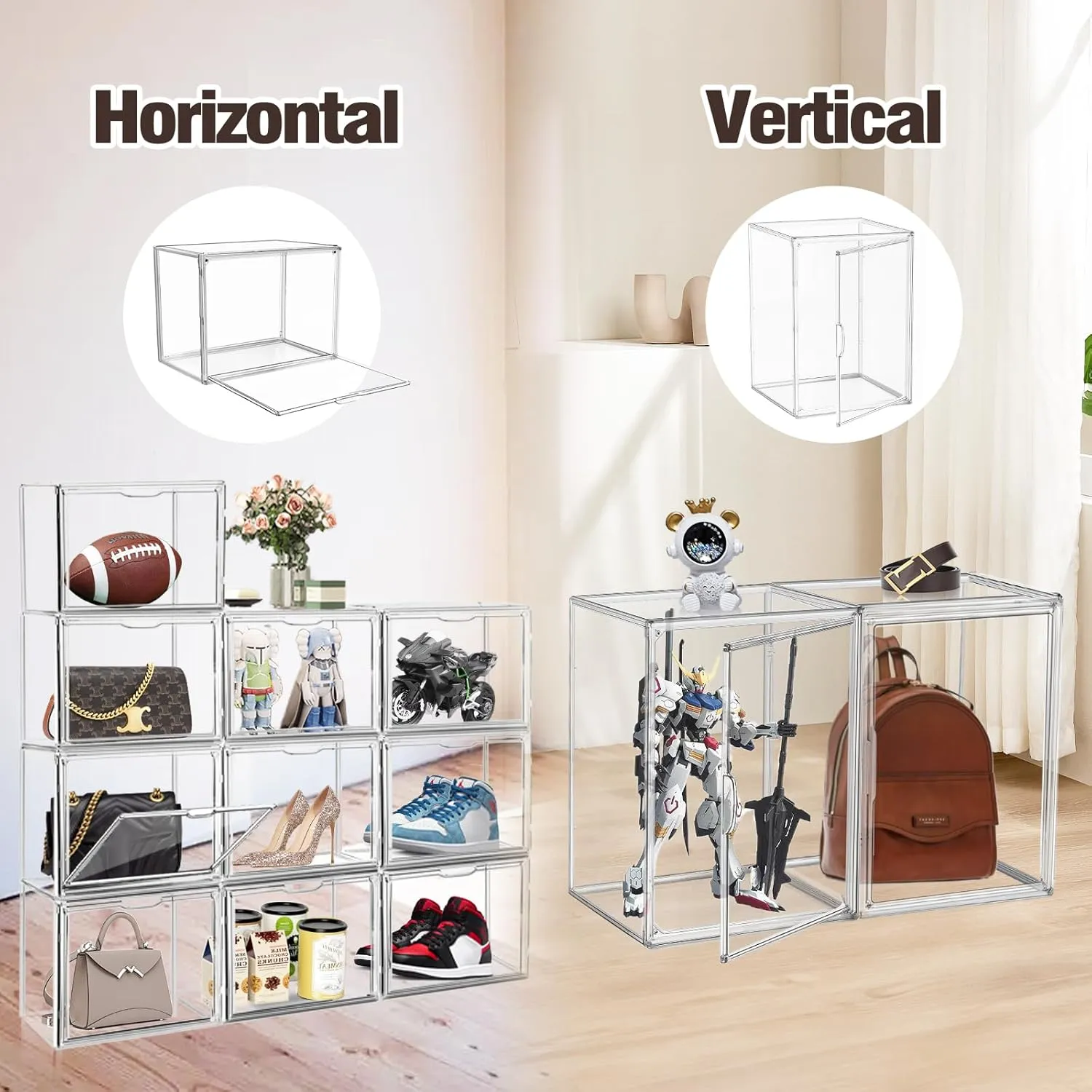 XX-Large 4 Pack Clear Plastic Handbag Storage Organizer for Closet Acrylic Display Case Purse Organizer Storage Bins for Boots, Big Bag, Collectibles, Cosmetic