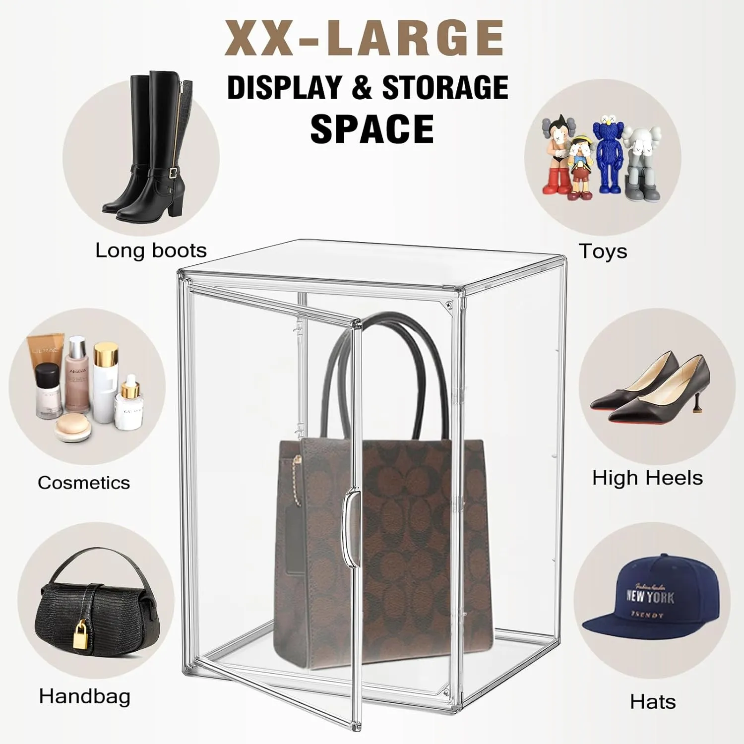 XX-Large 4 Pack Clear Plastic Handbag Storage Organizer for Closet Acrylic Display Case Purse Organizer Storage Bins for Boots, Big Bag, Collectibles, Cosmetic