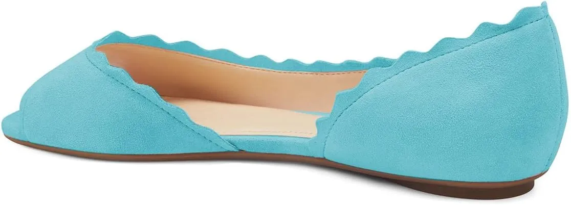 XYD Women Chic Open Peep Toe Wave Ballet Flats D'Orsay Slip On Loafers Dress Comfortable Casual Walking Shoes