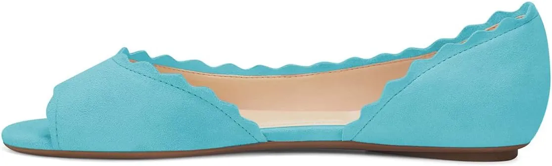 XYD Women Chic Open Peep Toe Wave Ballet Flats D'Orsay Slip On Loafers Dress Comfortable Casual Walking Shoes