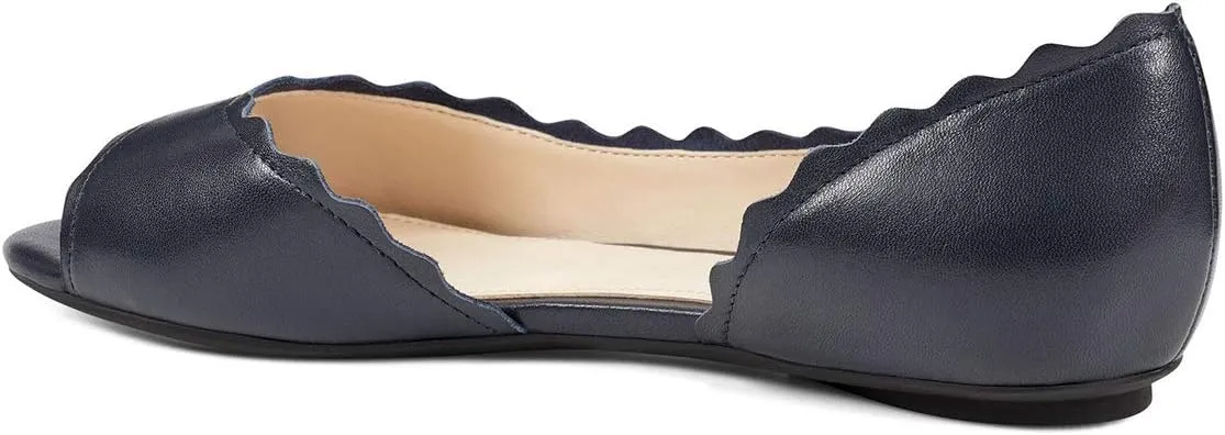 XYD Women Chic Open Peep Toe Wave Ballet Flats D'Orsay Slip On Loafers Dress Comfortable Casual Walking Shoes