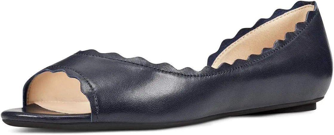 XYD Women Chic Open Peep Toe Wave Ballet Flats D'Orsay Slip On Loafers Dress Comfortable Casual Walking Shoes