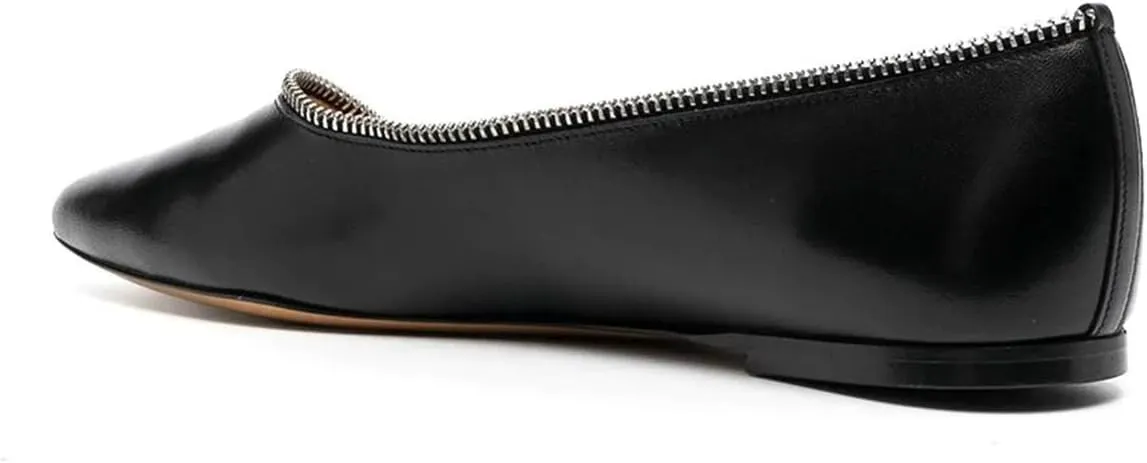 XYD Women Comfortable Pointed Closed Toe Flats Slip on Zipper Decoration Ballet Loafers Office Date Shoes