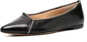 XYD Women Comfortable Pointed Closed Toe Flats Slip on Zipper Decoration Ballet Loafers Office Date Shoes