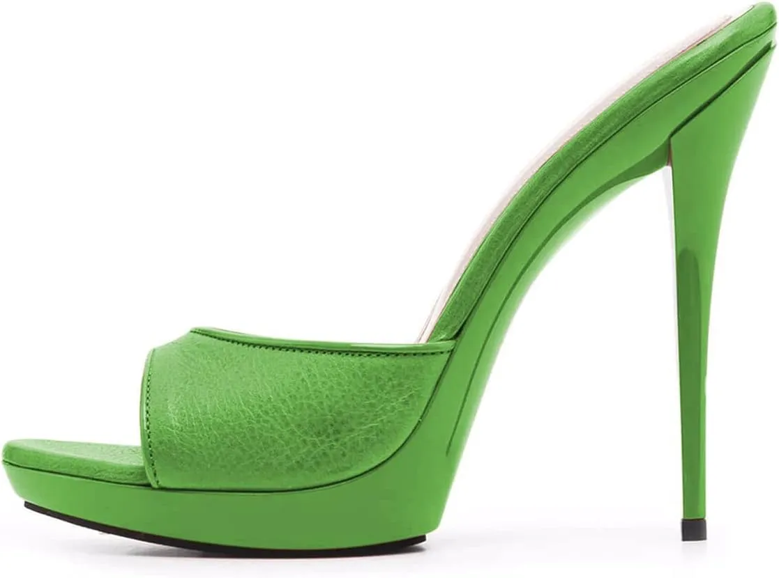 XYD Women Platform Slippers Slip On Stilettos Slides Sexy High Heel Mules Open Almond Toe Fashion Sandals Shoes