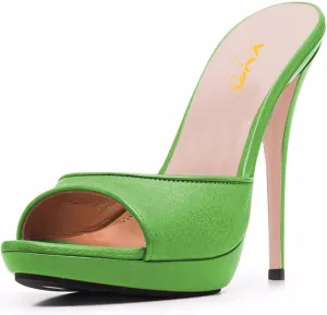 XYD Women Platform Slippers Slip On Stilettos Slides Sexy High Heel Mules Open Almond Toe Fashion Sandals Shoes