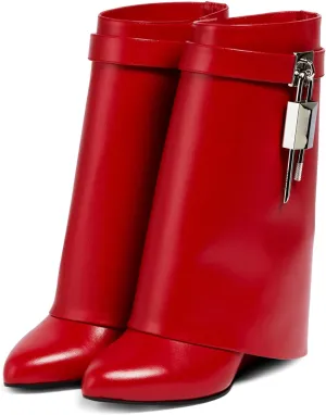 Yishaweiqi Padlock Ankle Boots Fold Over Wedge Heel Booties Wide-calf Short Boot