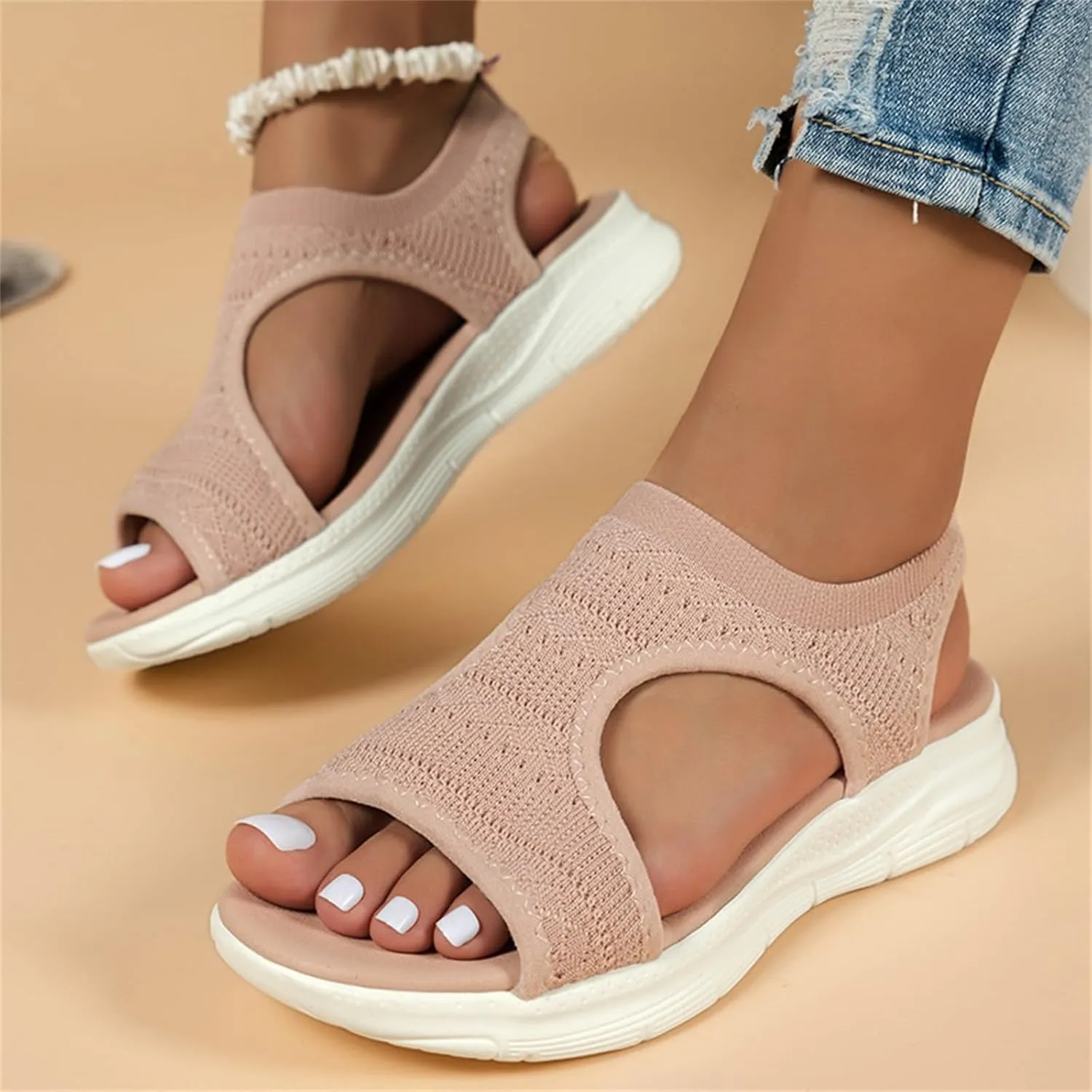 YOLAI Women Close Toe Walking Sandals Dress Summer Wedges Heels for Women Ankle Strap Orthopedic Comfortable Hollow Beach Shoes