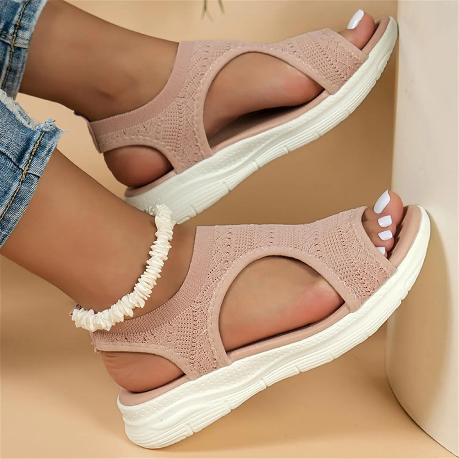 YOLAI Women Close Toe Walking Sandals Dress Summer Wedges Heels for Women Ankle Strap Orthopedic Comfortable Hollow Beach Shoes