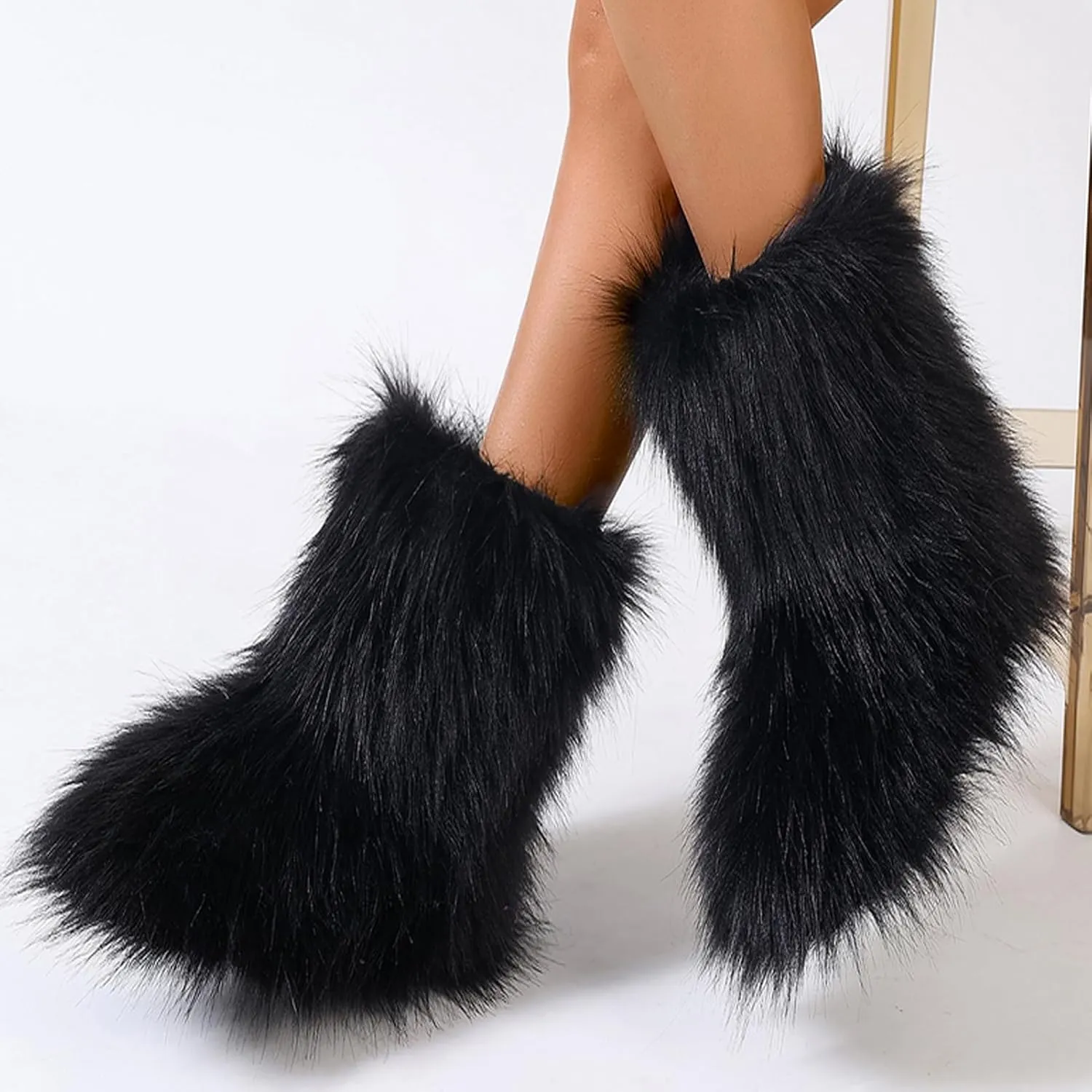 YXCFEWD Fur Boots for Women Winter Fluffy Furry Boots for Girls Flat Heel Snow Boots