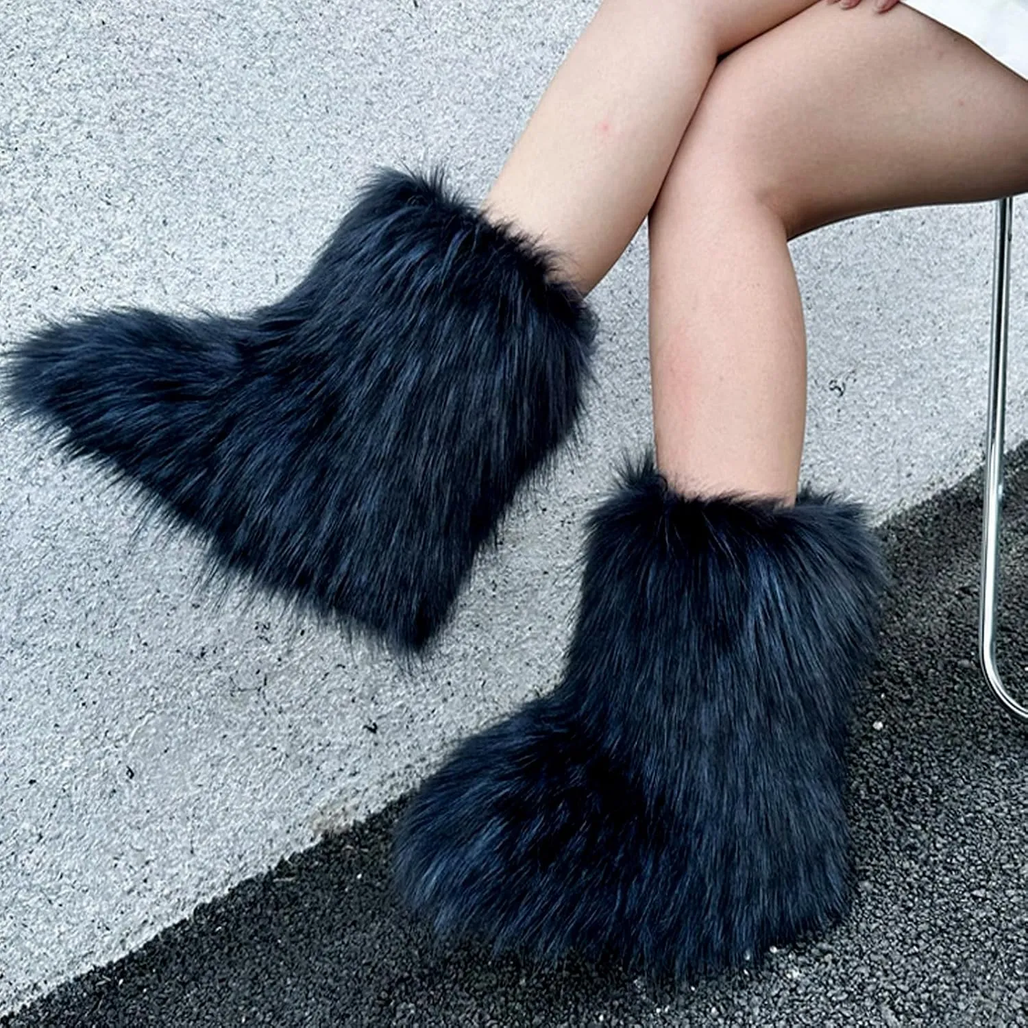 YXCFEWD Fur Boots for Women Winter Fluffy Furry Boots for Girls Flat Heel Snow Boots