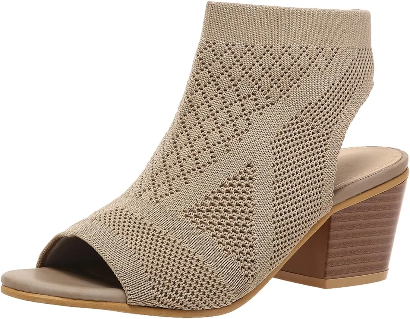 ZBYY Women's Knit Chunky Block High Heels Slingback Cut Out Peep Toe Chunky Stacked Heel Ankle Booties