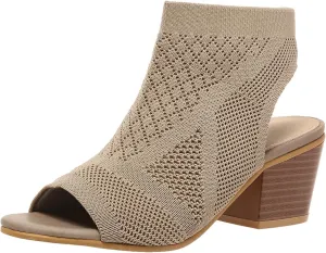 ZBYY Women's Knit Chunky Block High Heels Slingback Cut Out Peep Toe Chunky Stacked Heel Ankle Booties